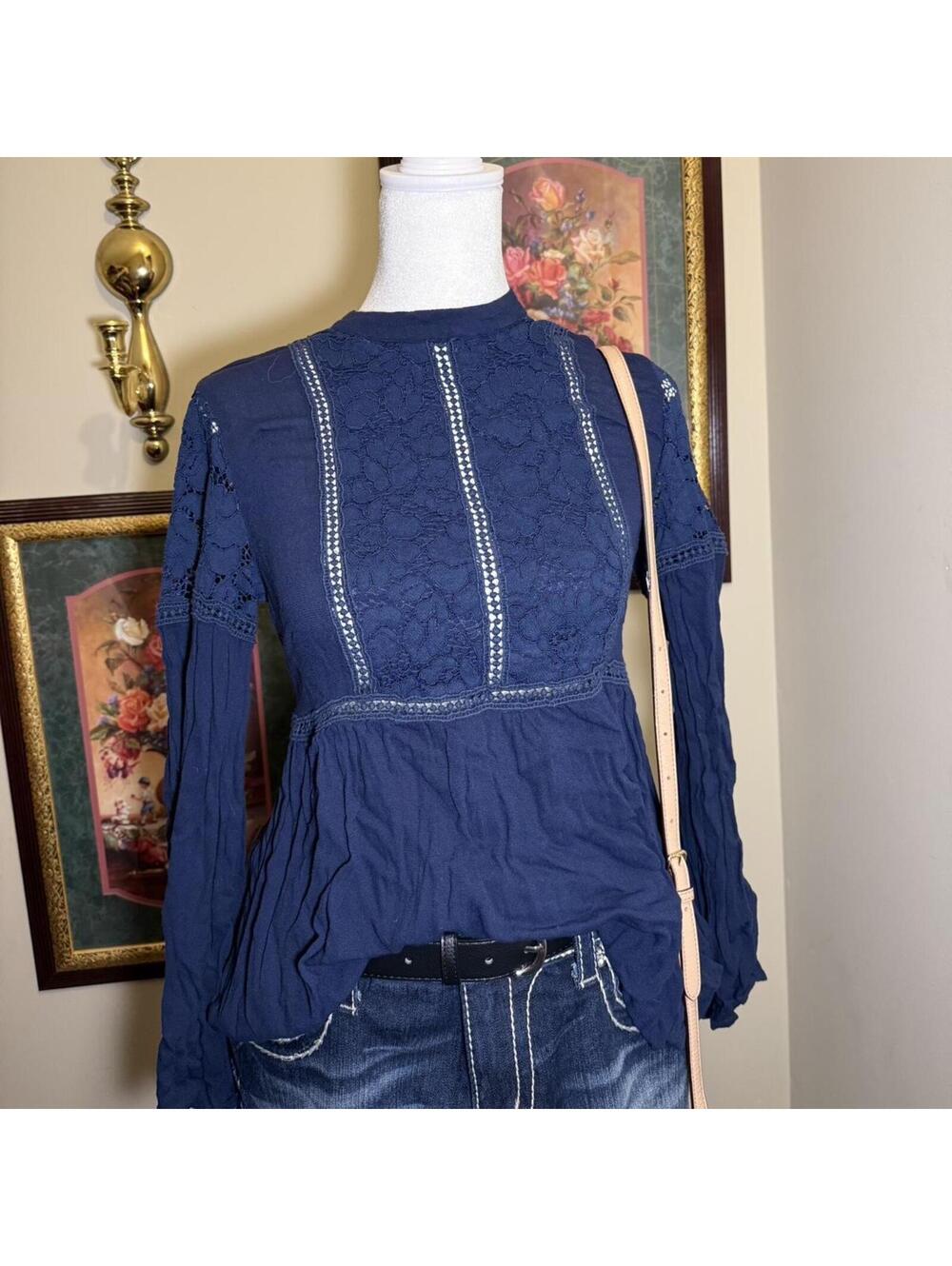 Navy Blue Dressy Shirt with Floral Pattern